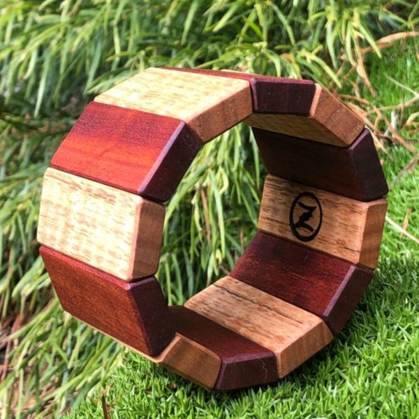 Trapezoid  Wooden  Bracelet - Red Gum & Fiddleback Tasmanian  Oak-Made  in Melbourne - Australia