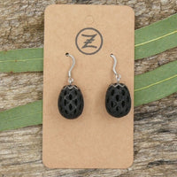 Wooden Black Sheoak Earrings- Round Wood Dangle Natural Hypoallergenic-Made in Melbourne - Australia