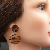 Round peppermint Burl Eucalyptus Natural Double Circles planet Moon- Wooden earrings for women -made in Melbourne-Australia-hypoallergenic-tiger