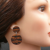 Round peppermint Burl Eucalyptus Natural Double Circles planet Moon- Wooden earrings for women -made in Melbourne-Australia-hypoallergenic-tiger